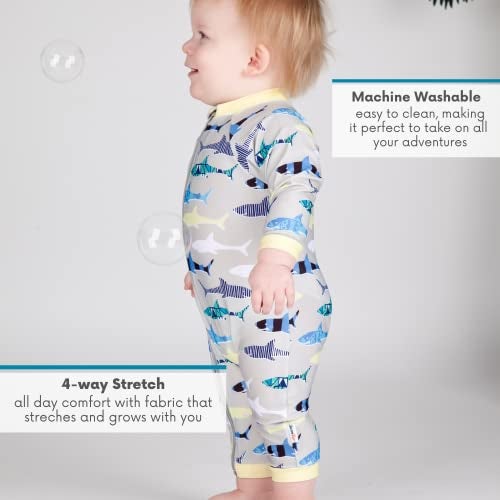 SwimZip Little Boy Long Sleeve Sunsuit with UPF 50 Sun Protection, Gray Shark, 6-12 Months - Image 4