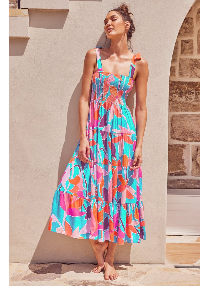 Generic 2025 Summer Womens Fashion European American Style Amazon Commute Sleeveless Printed Long Tank Dress orange red 