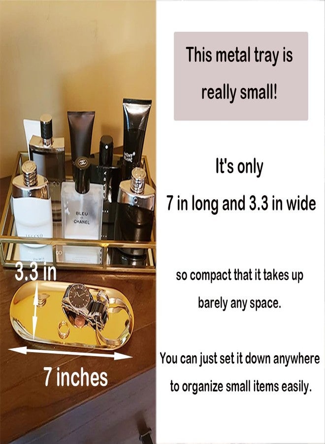 Fermus Stainless Steel Decorative Tray, Set of 2, 7 Inch Long, Jewelry Dish Cosmetics Organizer Bathroom Clutter Serving Platter Small Storage Tray, Oval, Gold - Image 4