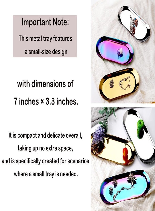 Fermus Stainless Steel Decorative Tray, Set of 2, 7 Inch Long, Jewelry Dish Cosmetics Organizer Bathroom Clutter Serving Platter Small Storage Tray, Oval, Gold - Image 5