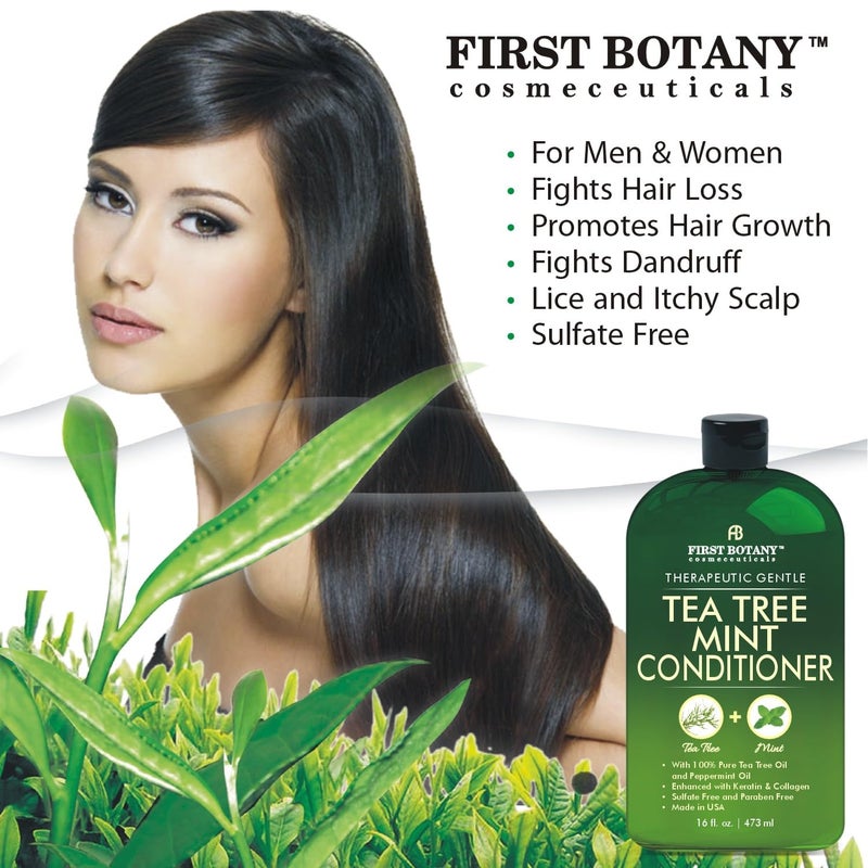 First Botany, Tea Tree Oil Conditioner 16 fl oz - Anti Dandruff Natural Oil conditioner For Dry Itchy & Flaky Scalp - Sulfate Free Paraben Free Cleanser - Prevents Head Lice & Thinning - Image 3