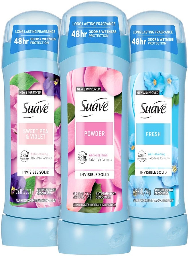 Suave Antiperspirant Deodorant for Women Variety 3-Pack - Powder, Fresh, Sweet Pea & Violet, Anti-Staining Invisible Solid, Talc-Free, 2.7 Oz Ea - Image 1