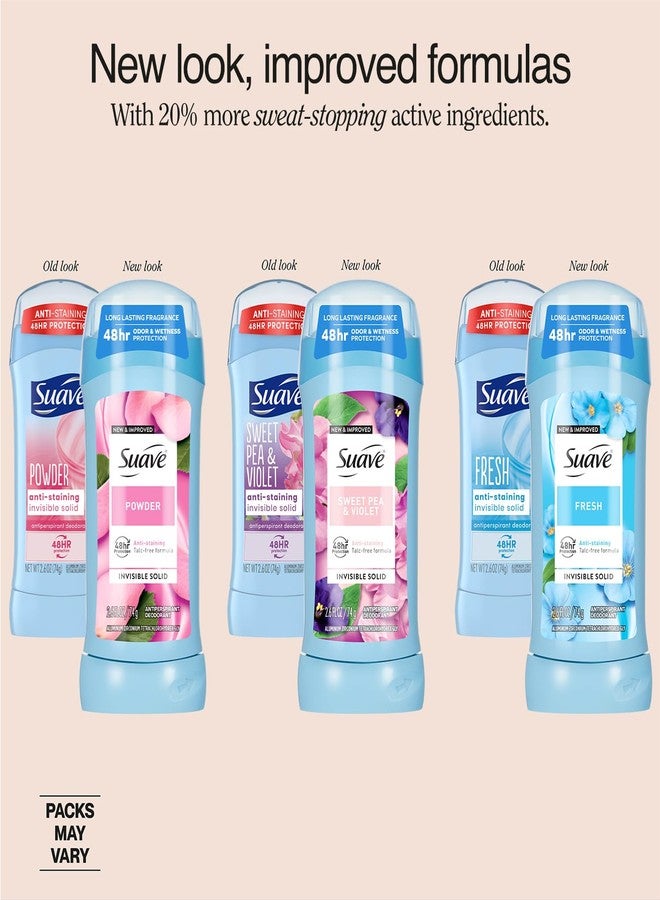 Suave Antiperspirant Deodorant for Women Variety 3-Pack - Powder, Fresh, Sweet Pea & Violet, Anti-Staining Invisible Solid, Talc-Free, 2.7 Oz Ea - Image 2