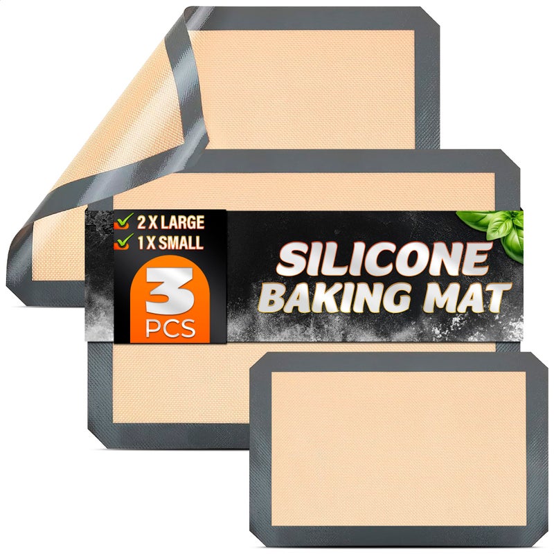 3 Pcs Silicone Baking Mat NonStick Silicone Baking Mats Cookie Sheet with Reinforced Edges Dishwasher Safe HeatResistant Uniform Heating Easy Baking for Macarons Cookie Dough Roasts Pizza