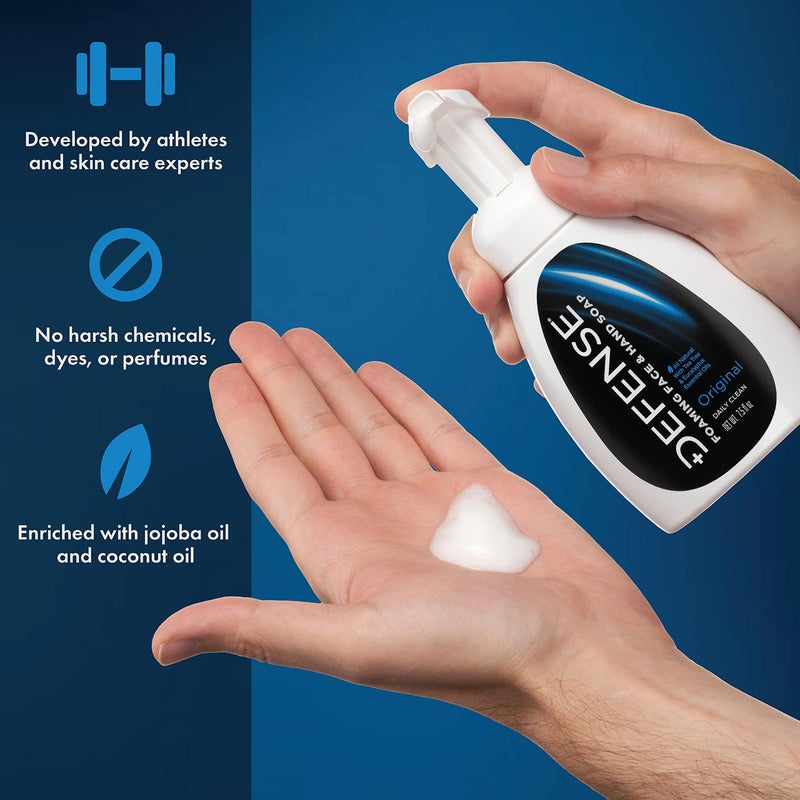 Defense Soap صابون الوجه واليد الرغوي السائل للدفاع 7.5 أونصة سائلة مع زيت شجرة الشاي، الأوكالبتوس، الجوجوبا، الألوة فيرا، زيت الزيتون وزيت جوز الهند - Image 3