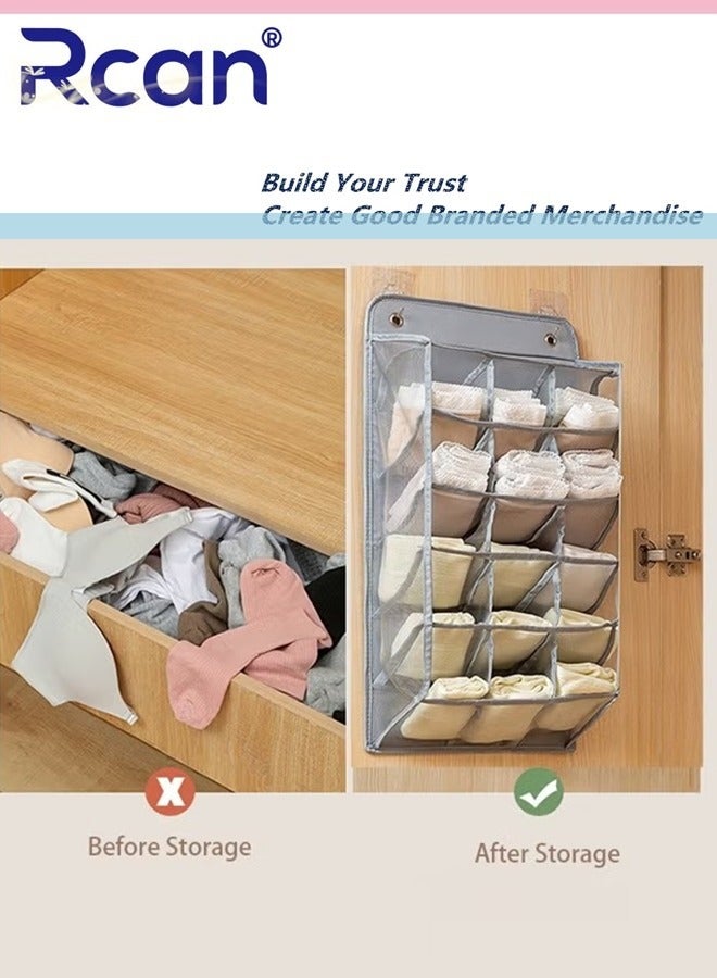 Rcan Wall Hanging Closet Organizer Storage with Mesh Pockets 15 Pockets for Underwear Underpants Socks  - Image 2