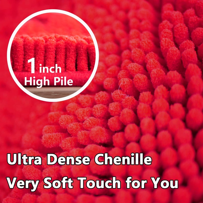 BOANKODU Bathroom Rugs Chenille 3-Piece Extra Soft and Absorbent Shag Bathroom Rugs, Machine Wash Mat, Strong PVC Non-Slip Underside, Plush Carpet Mats (Red) - Image 4