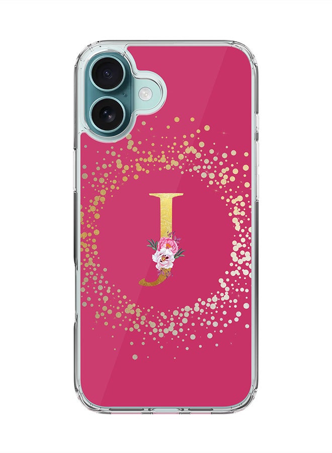 Stylizedd For iPhone 16 Plus Case [Compatible with MagSafe] Slim Magnetic cover Clear Phone Case - Custom Monogram Floral Pattern - J ( Pink Rose ) - Image 1