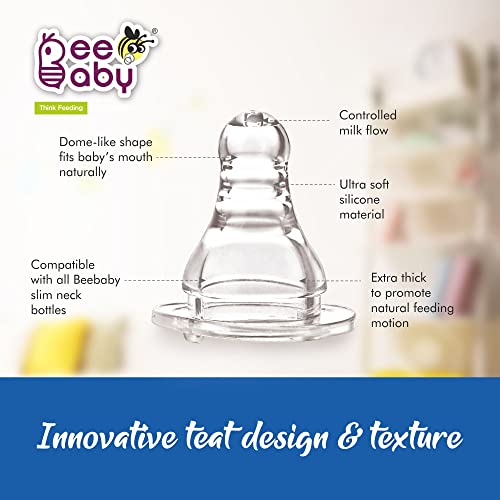 BeeBaby Comfort Slim-Neck Baby Feeding Bottle – Anti-Colic, 100% BPA Free Silicone Nipple, Regular Neck – Infant & Toddler Newborn Feeding, Blue (240ML) - Image 3