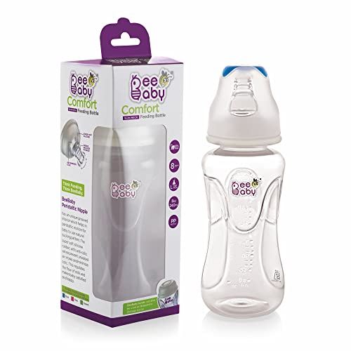 BeeBaby Comfort Slim-Neck Baby Feeding Bottle – Anti-Colic, 100% BPA Free Silicone Nipple, Regular Neck – Infant & Toddler Newborn Feeding, Blue (240ML) - Image 1