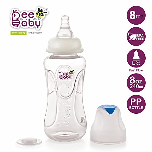 BeeBaby Comfort Slim-Neck Baby Feeding Bottle – Anti-Colic, 100% BPA Free Silicone Nipple, Regular Neck – Infant & Toddler Newborn Feeding, Blue (240ML) - Image 2