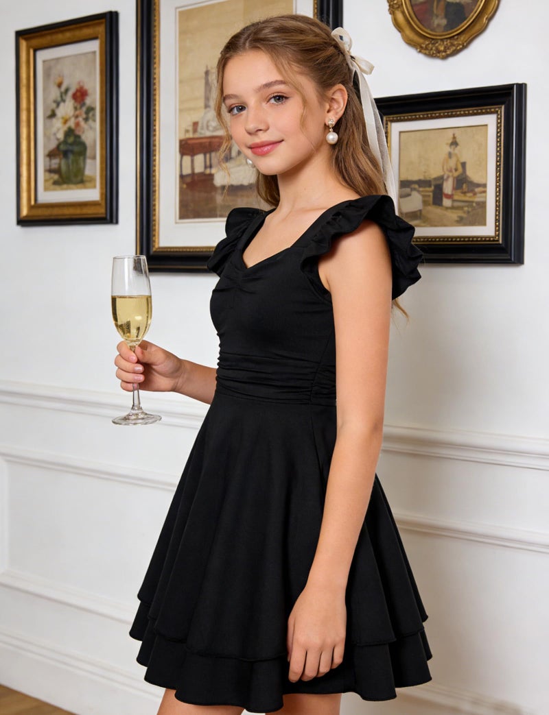 ALISISTER Girls Dresses Size 10 12 Balck Cute 5th Graduation Summer Dress for Teens Big Kids Runched Casual Dress for Teen Girl Junior Funeral Sleeveless Size 11 Teen Girl Clothes for School Dance 11t 12t - Image 4