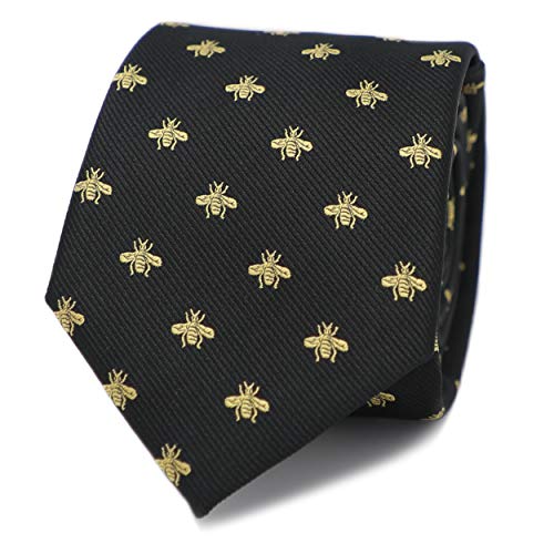 MENDEPOT Bee Necktie With Box Microfiber Jacquard Gold Bee Pattern tie - Image 1