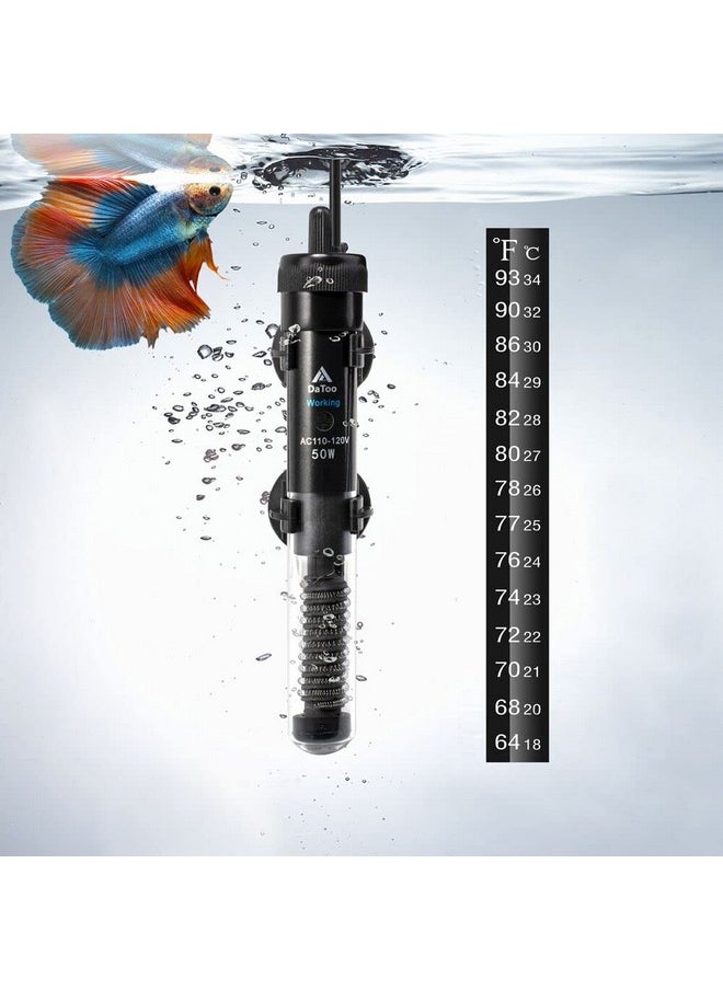 DATOO DaToo Aquarium Heater Adjustable 50W Submersible Fish Tank Heater with Electronic Chip Thermostat Suitable for Marine Saltwater and Freshwater  - Image 1