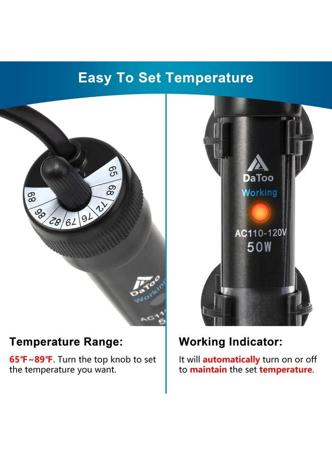 DATOO DaToo Aquarium Heater Adjustable 50W Submersible Fish Tank Heater with Electronic Chip Thermostat Suitable for Marine Saltwater and Freshwater  - Image 4