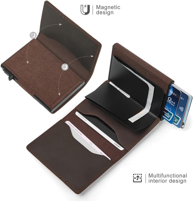Fermido Slim Wallet for Air Tag| Genuine Leather RFID Credit Card Money Holder Automatic Pop up Mini Aluminum Wallet | Pocket-Sized and Slim Design Multipurpose Accessory for AirTag Case Cover for Men… - Image 3