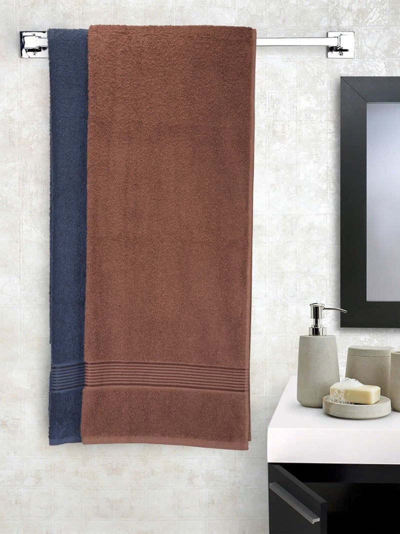KOPA by Bianca 400 GSM 100% Cotton Soft Terry Towel l 2pc Bath Towel l Towel for Bath l Cotton Bath Towel l D`Ross l Navy Blue-Brown - Image 2