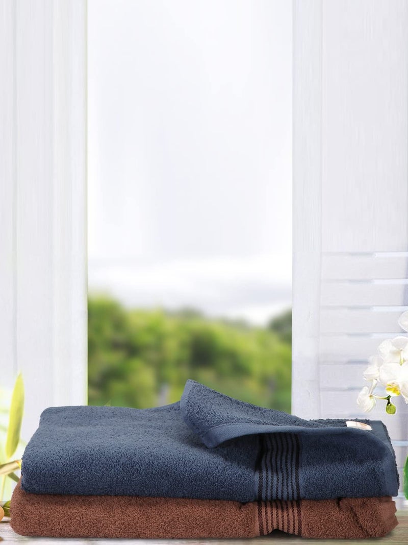 KOPA by Bianca 400 GSM 100% Cotton Soft Terry Towel l 2pc Bath Towel l Towel for Bath l Cotton Bath Towel l D`Ross l Navy Blue-Brown - Image 1