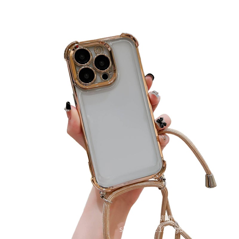MS TPU Protective Case for iPhone 17 / 17 Air / 17 Pro / 17 Pro Max with Drop Protection and Lanyard plus Shockproof plus Electroplated plus Crossbody in Gold - Image 1