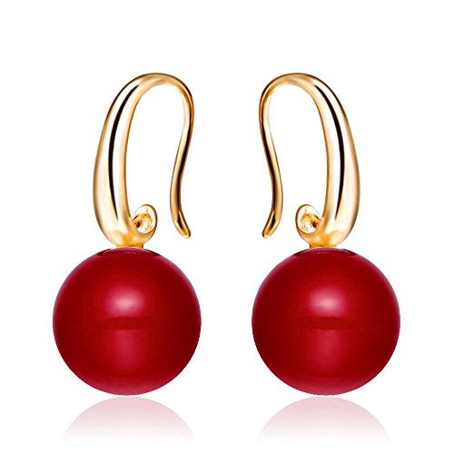 Merdia Charming Earrings Drop Simulated Pearl Hook 12MM Red Earrings for Women - Image 1