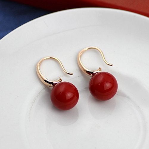 Merdia Charming Earrings Drop Simulated Pearl Hook 12MM Red Earrings for Women - Image 4