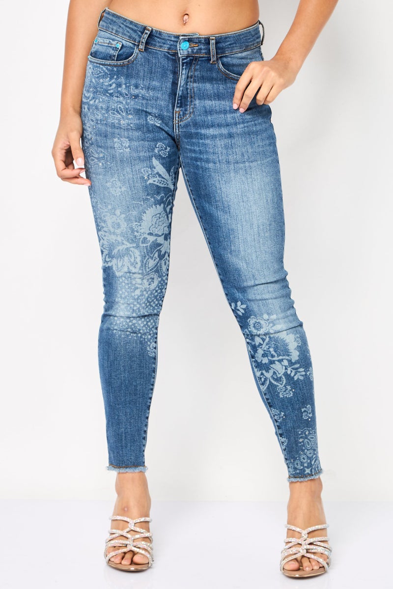 DESIGUAL Women Skinny Fit Washed Stretchable Jeans, Light Blue - Image 1