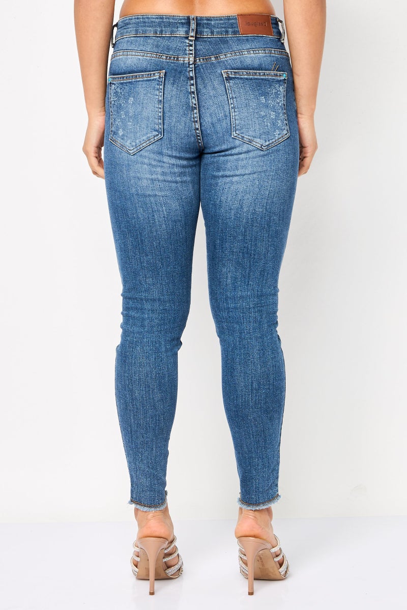 DESIGUAL Women Skinny Fit Washed Stretchable Jeans, Light Blue - Image 4