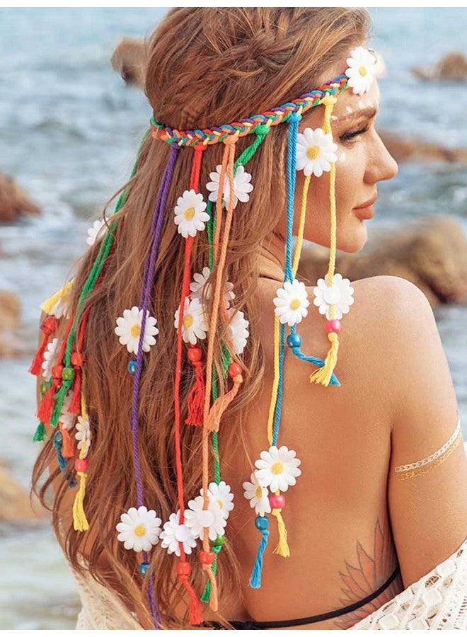 GENBREE Boho Daisy Headband Rainbow Braided Headpiece Summer Beach Tassel Hairband Floral Hippie Hair Accessories For Women And Girls  - Image 1