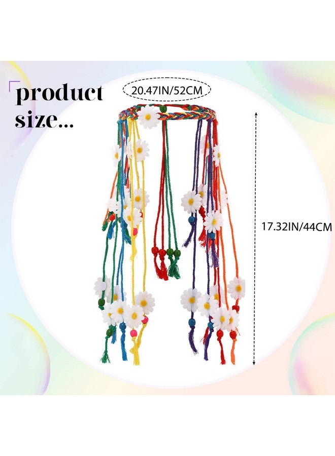 GENBREE Boho Daisy Headband Rainbow Braided Headpiece Summer Beach Tassel Hairband Floral Hippie Hair Accessories For Women And Girls  - Image 5