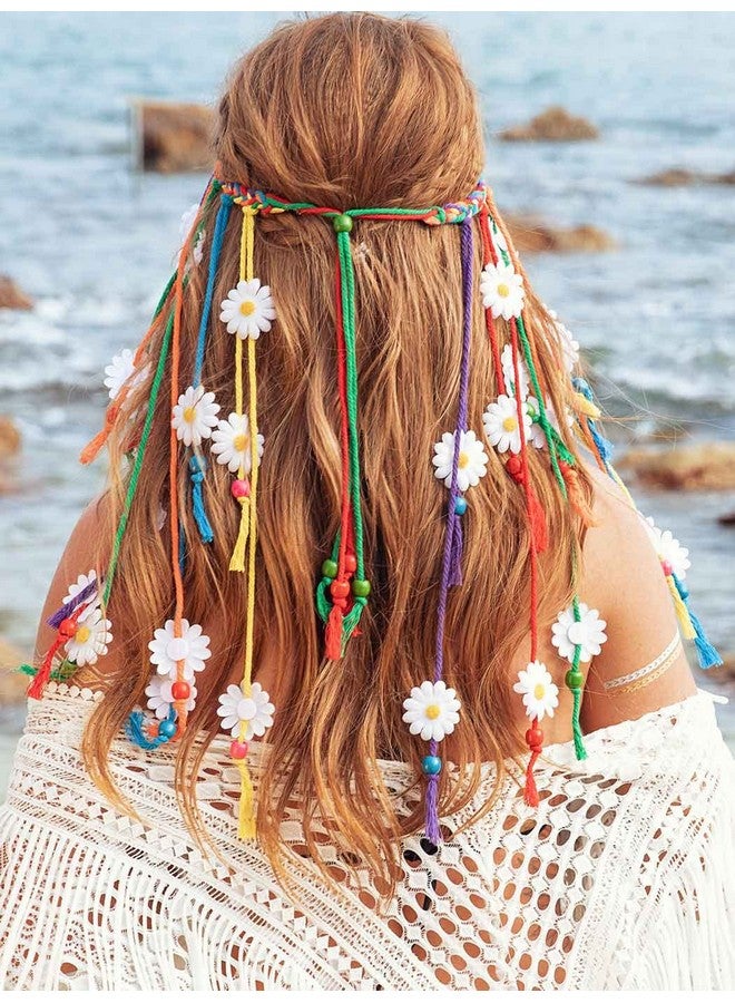GENBREE Boho Daisy Headband Rainbow Braided Headpiece Summer Beach Tassel Hairband Floral Hippie Hair Accessories For Women And Girls  - Image 4