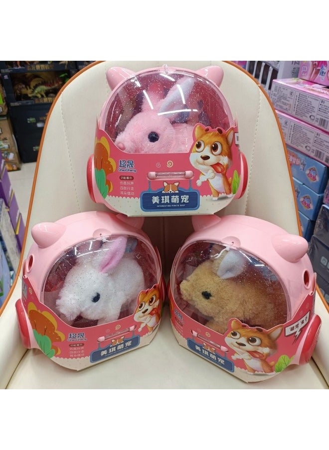 Children's Rabbit Plush Toy Girl's Electric Simulation Animal Doll Will Call Moving Cute Pet Doll Birthday Gift-Color:White Cute Pet Rabbit House  - Image 2