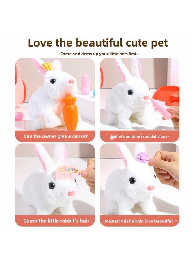 Children's Rabbit Plush Toy Girl's Electric Simulation Animal Doll Will Call Moving Cute Pet Doll Birthday Gift-Color:White Cute Pet Rabbit House  - Image 4