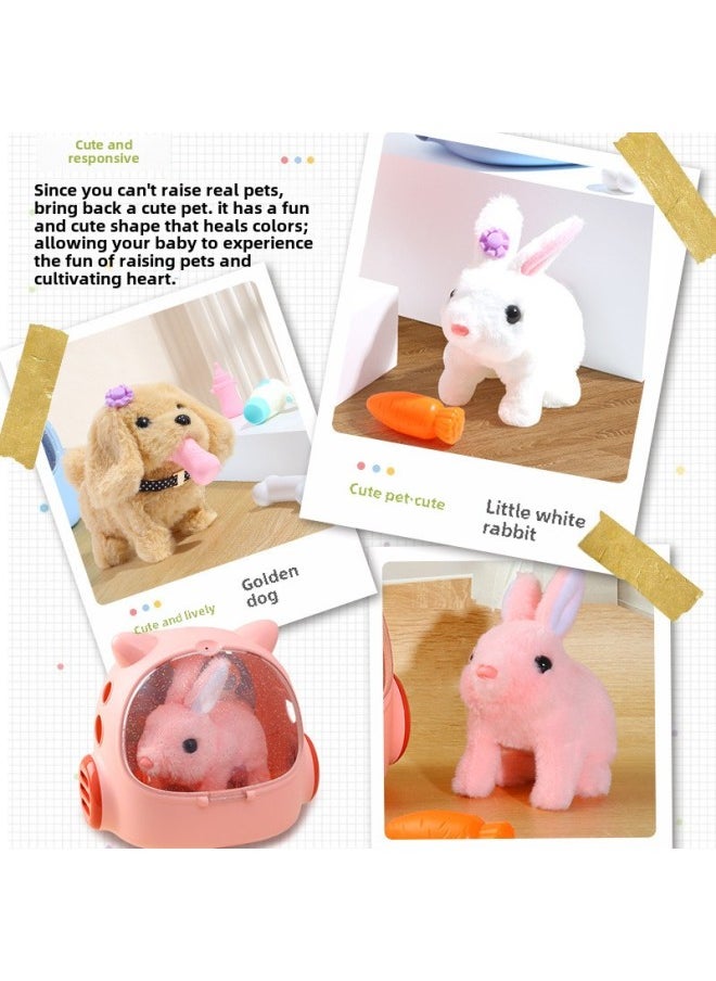Children's Rabbit Plush Toy Girl's Electric Simulation Animal Doll Will Call Moving Cute Pet Doll Birthday Gift-Color:White Cute Pet Rabbit House  - Image 3