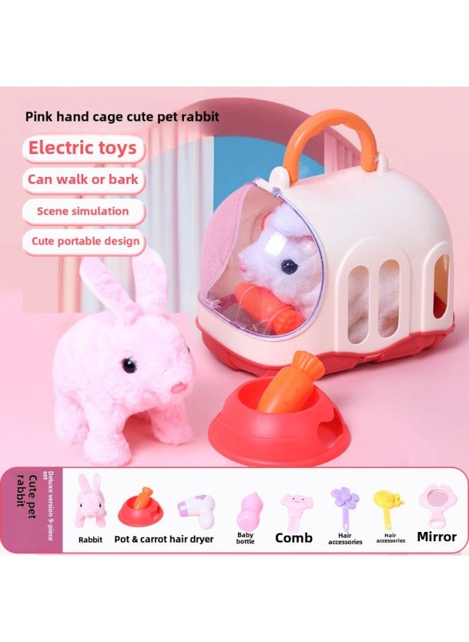 Children's Rabbit Plush Toy Girl's Electric Simulation Animal Doll Will Call Moving Cute Pet Doll Birthday Gift-Color:White Cute Pet Rabbit House  - Image 5
