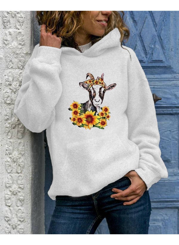 Generic - Long Sleeve Hoodie Womens Fashion Animal Print round Neck Pullover Sweatshirt Streetwear Style Comfortable Fit Polyester Fiber Pink Hooded - Image 1