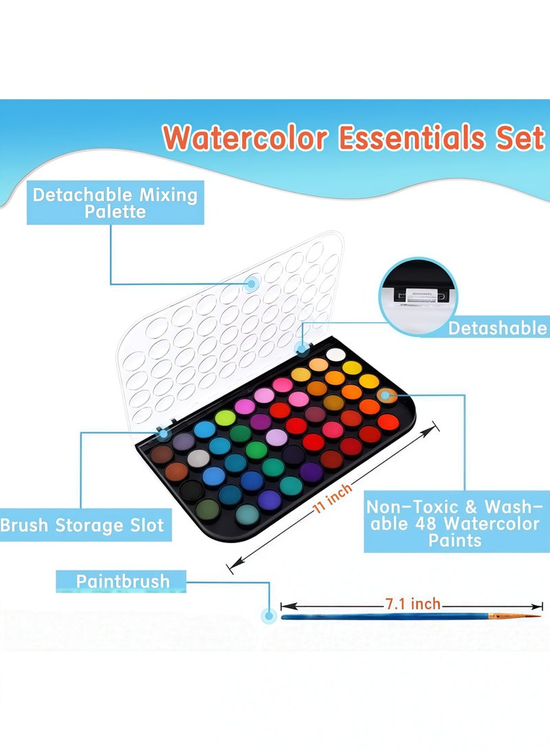 Artecho Watercolor Paint, 48 Colors Washable Watercolor Paint Set with a Brush a Refillable Water Brush Pen and Palette, Non-toxic Water Color Paints Sets for Kids Adults Artists Children Students Beginner - Image 5