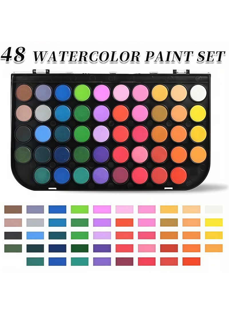 Artecho Watercolor Paint, 48 Colors Washable Watercolor Paint Set with a Brush a Refillable Water Brush Pen and Palette, Non-toxic Water Color Paints Sets for Kids Adults Artists Children Students Beginner - Image 2