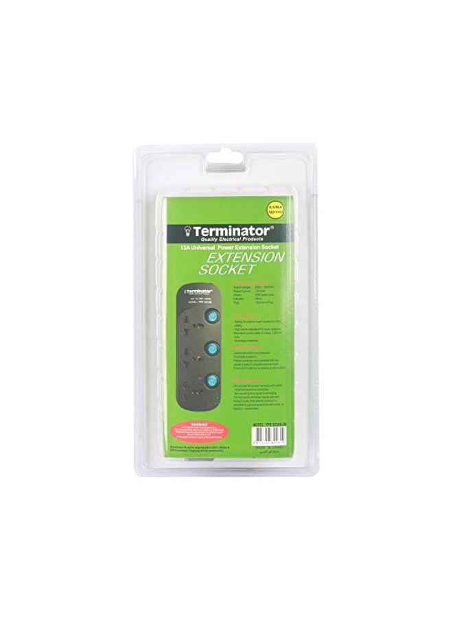 Terminator Terminator 3 Way Black Universal Power Extension Socket  - Image 3