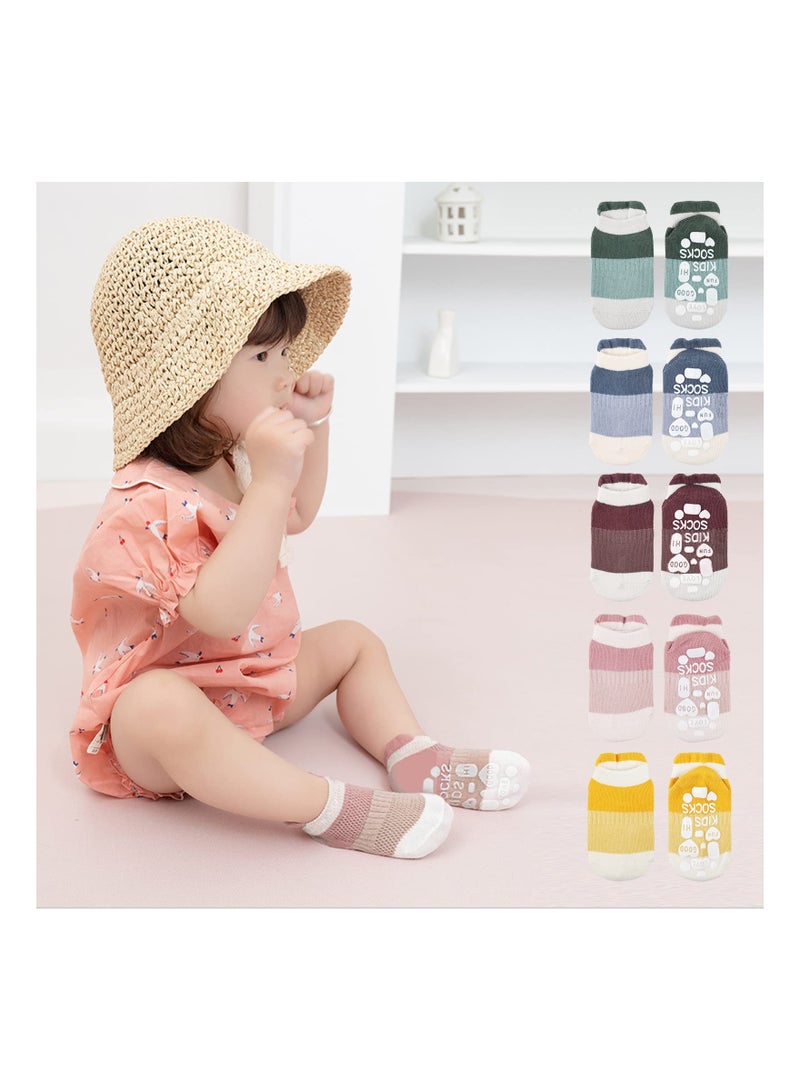 Luckam 5 Pairs Baby Grip Socks Toddler Non Slip Thin Mesh Infant Pointelle Eyelet Summer Cotton Uni Girl Boy No Show Floor Ankle Size S for 0 to 12 Months Babies - Image 4