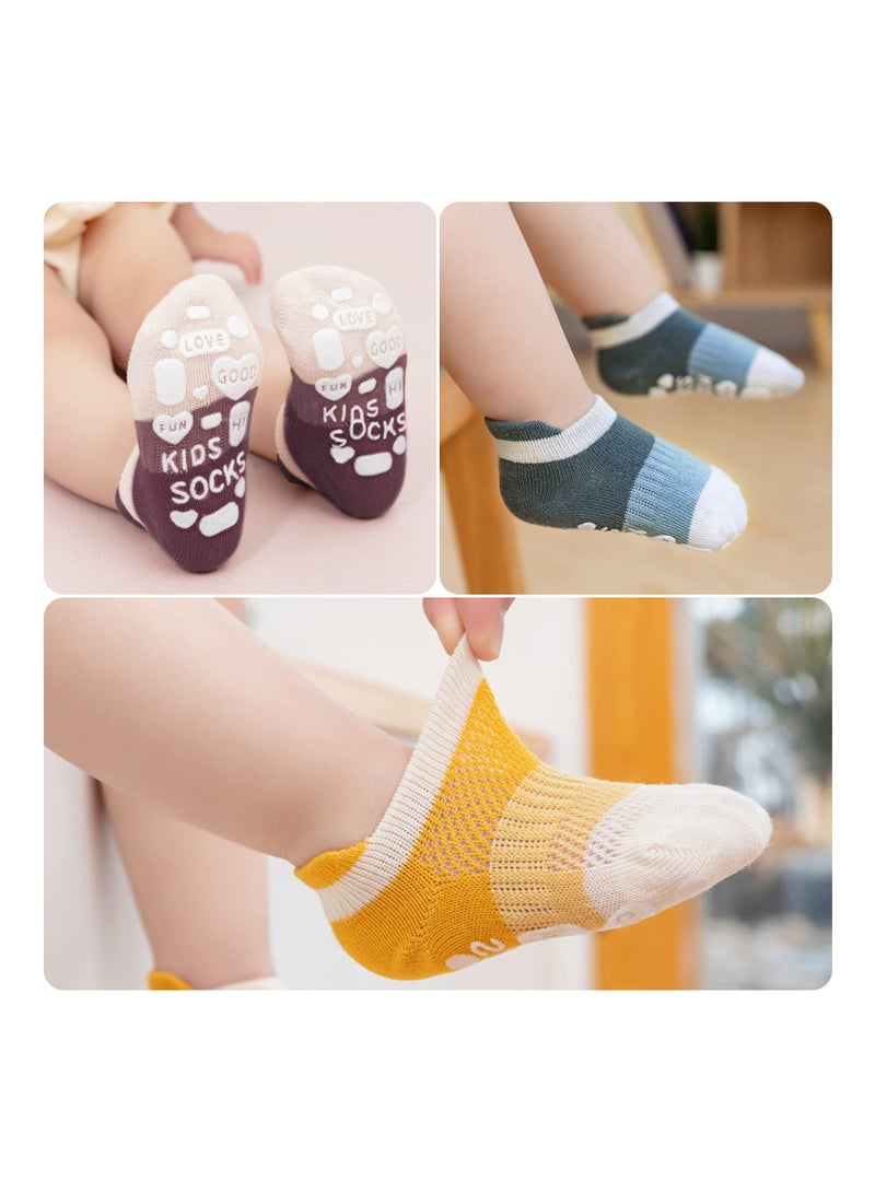 Luckam 5 Pairs Baby Grip Socks Toddler Non Slip Thin Mesh Infant Pointelle Eyelet Summer Cotton Uni Girl Boy No Show Floor Ankle Size S for 0 to 12 Months Babies - Image 2