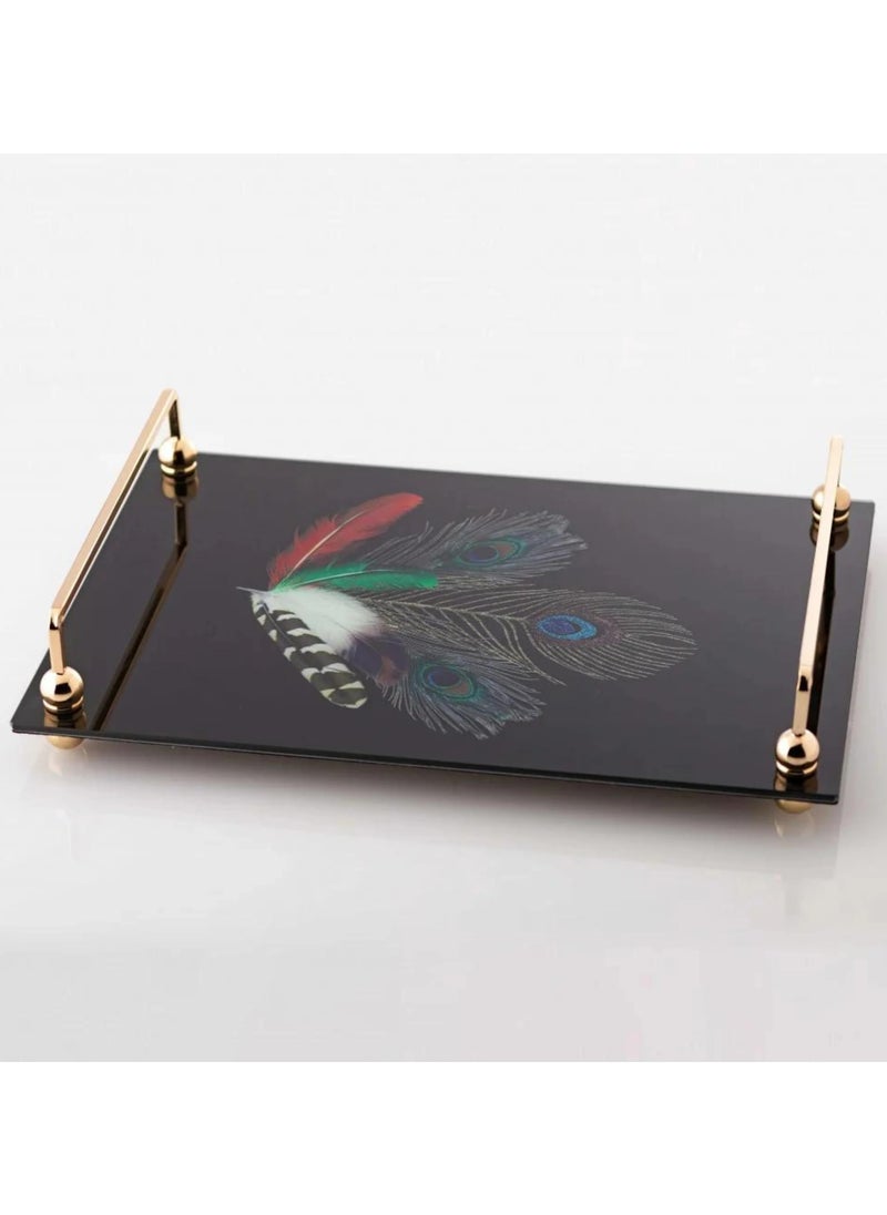 Hic glass serving tray with golden metal hand 38 cm  - Image 1