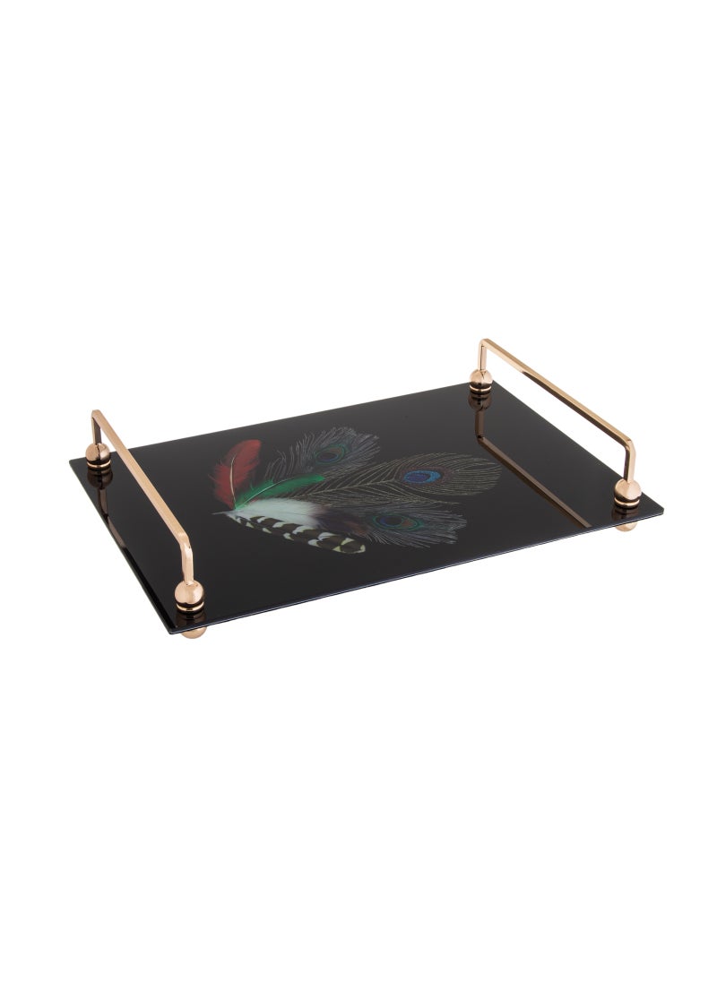 Hic glass serving tray with golden metal hand 38 cm  - Image 2