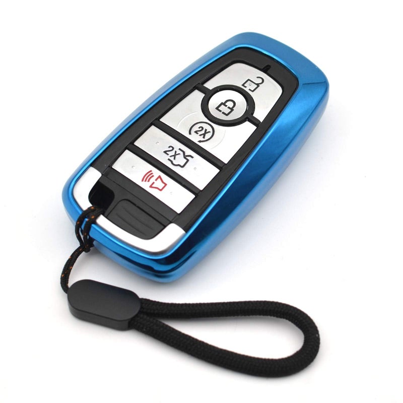 MECHCOS Fit for Ford Edge Mustang Explorer Bronco Escape Expedition Maverick F150 Lightning F250 F350 F450 F550 Super Duty F650 F750 Blue TPU Key Fob Cover Case Holder Protector Accessories