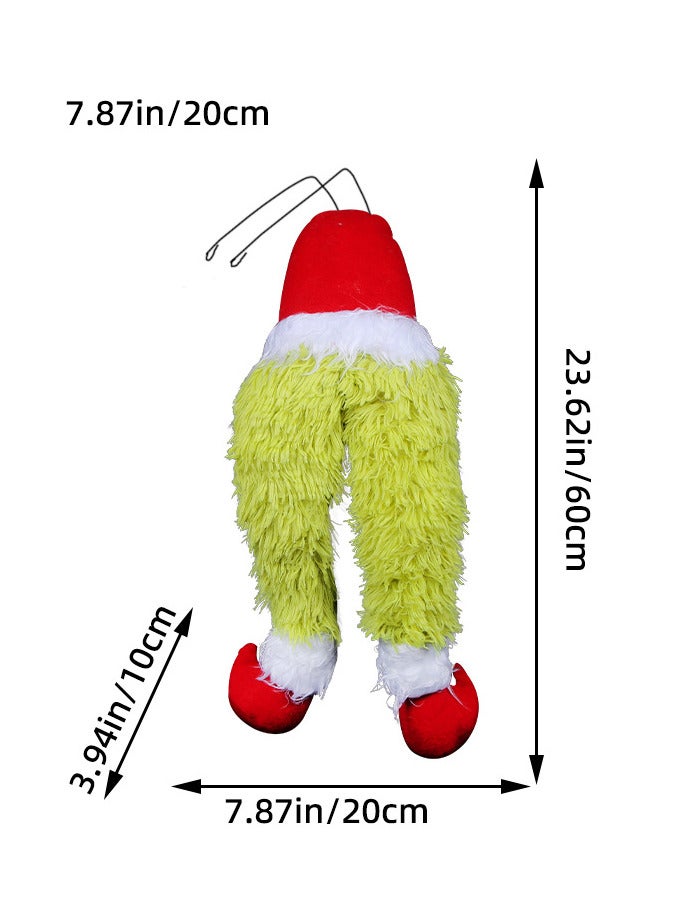 AUTOYSUR زينة شجرة عيد الميلاد الخضراء الفروية من غرينش، رأس/ذراعين/ساقين اللص الجني لتزيين قمة شجرة عيد الميلاد وزينة حفلات رأس السنة (ساقي الجني) - Image 2