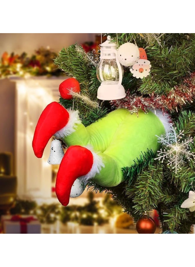 AUTOYSUR زينة شجرة عيد الميلاد الخضراء الفروية من غرينش، رأس/ذراعين/ساقين اللص الجني لتزيين قمة شجرة عيد الميلاد وزينة حفلات رأس السنة (ساقي الجني) - Image 3