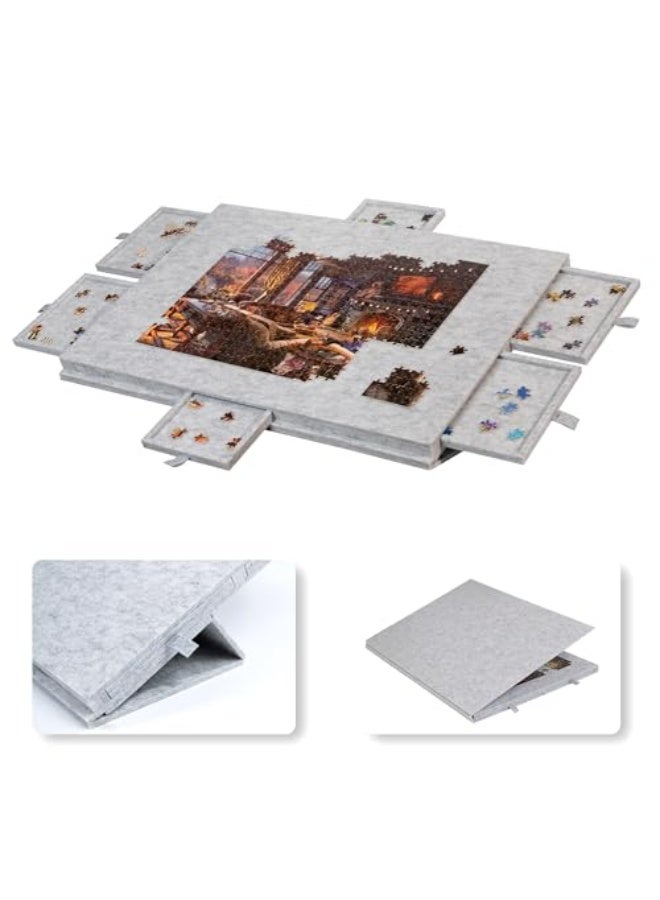 Tilting Jigsaw Board with 2-in-1 Design Stand and Lid, Ultra Light Felt Jigsaw Platform with 6 Drawers, Portable Jigsaw Table, Up to 1000 Pieces - Light Grey  - Image 1