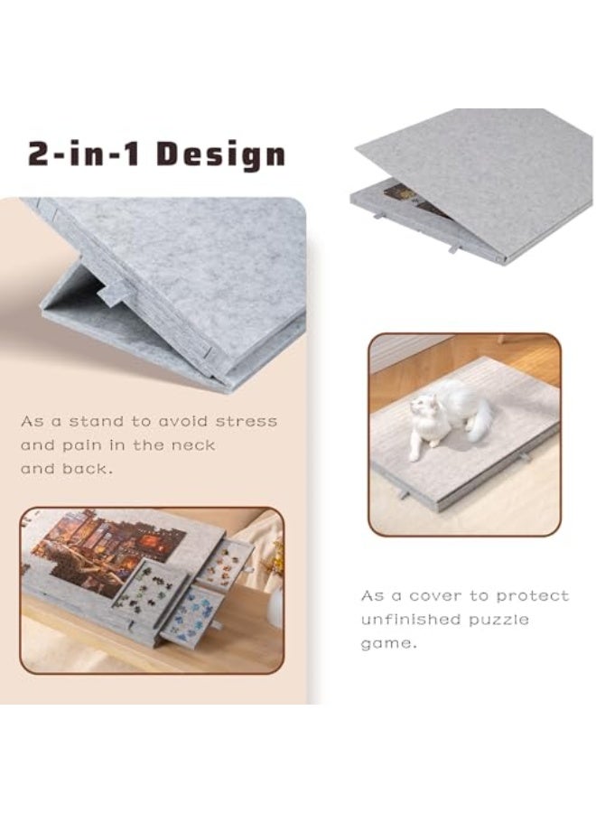 Tilting Jigsaw Board with 2-in-1 Design Stand and Lid, Ultra Light Felt Jigsaw Platform with 6 Drawers, Portable Jigsaw Table, Up to 1000 Pieces - Light Grey  - Image 2