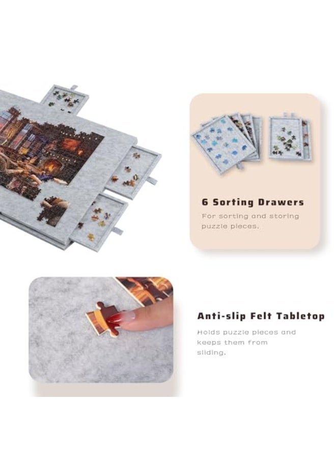 Tilting Jigsaw Board with 2-in-1 Design Stand and Lid, Ultra Light Felt Jigsaw Platform with 6 Drawers, Portable Jigsaw Table, Up to 1000 Pieces - Light Grey  - Image 3
