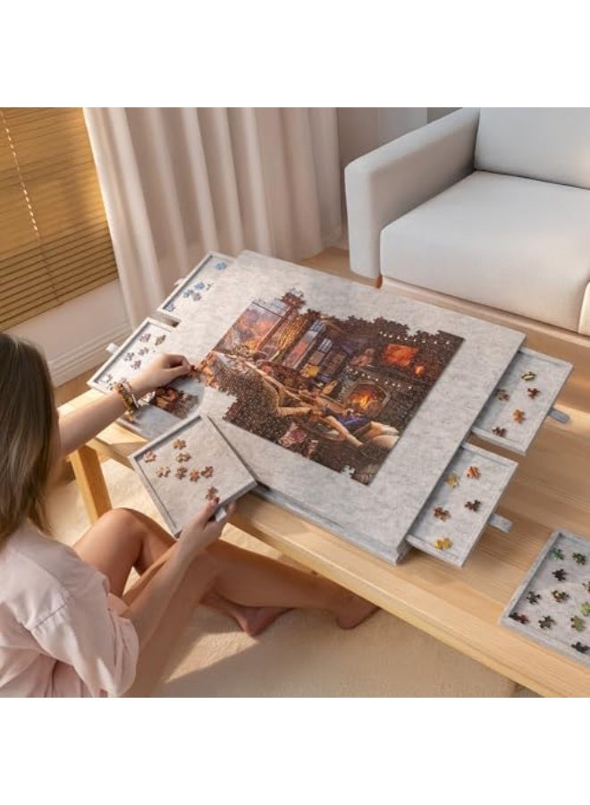 Tilting Jigsaw Board with 2-in-1 Design Stand and Lid, Ultra Light Felt Jigsaw Platform with 6 Drawers, Portable Jigsaw Table, Up to 1000 Pieces - Light Grey  - Image 5