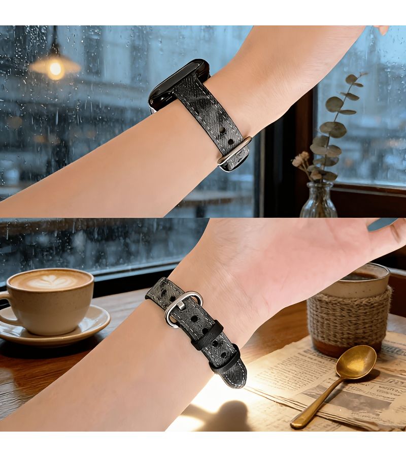 سوار الساعة من الدنيم والمعدن باللون الأسود مقاس 44, 45, 46 ملم يناسب ساعة Apple Watch مقاس 49 ملم مع إبزيم فضي - Image 4